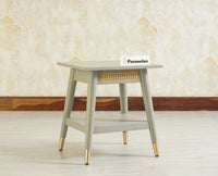 Boston Solid Wood Rattan Cane End Table Furniselan Cool-Grey