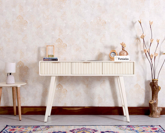 Bengaluru Solid Wood 3 Drawer Study Laptop Table - Console Table - Furniselan Frosty White