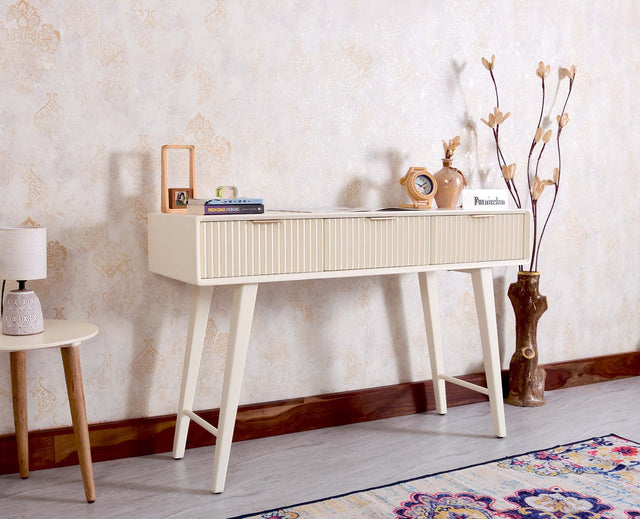 Bengaluru Solid Wood 3 Drawer Study Laptop Table - Console Table - Furniselan Frosty White
