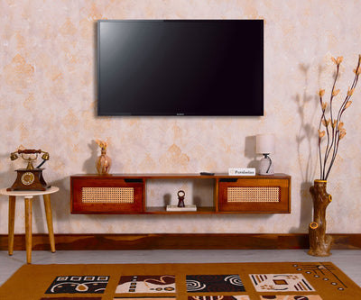 Boston Solid Wood Wall Mounted TV Unit Cabinet Furniselan - Brown-Finish