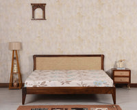 Norway Sheesham Wood Rattan Cane Queen Size Bed Furniselan Teak Finish