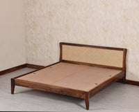 Norway Sheesham Wood Rattan Cane Queen Size Bed Furniselan Teak Finish