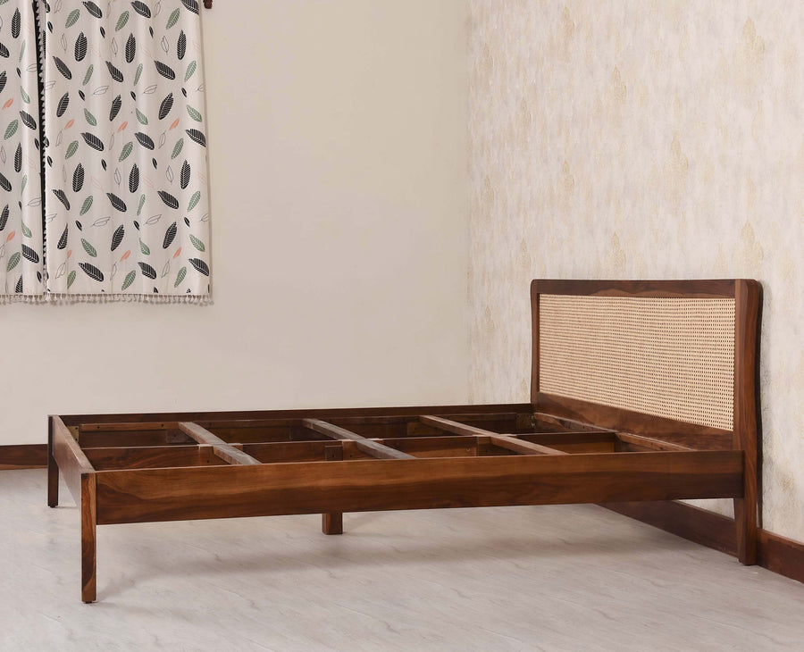 Norway Sheesham Wood Rattan Cane Queen Size Bed - King Size Bed - Furniselan - Teak Finish