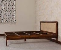 Norway Sheesham Wood Rattan Cane Queen Size Bed Furniselan Teak Finish