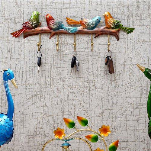 Multicolour Metal Handpainted Bird Key Holder Furniselan