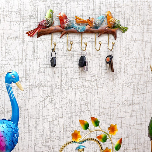 Multicolour Metal Handpainted Bird Key Holder Furniselan