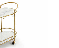 Alora Marble Serving Trolley with Metal - Antique Gold Finish