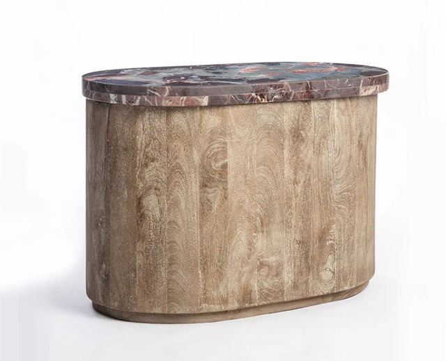 Asher Mango Wood Coffee Table with Red Marble - Natural Brown