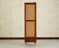 Boston Solid Wood Rattan Cane Single Door Wardrobe - Wardrobes & Cabinets - Furniselan--brown Finish
