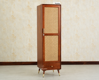 Boston Solid Wood Rattan Cane Single Door Wardrobe - Wardrobes & Cabinets - Furniselan--brown Finish