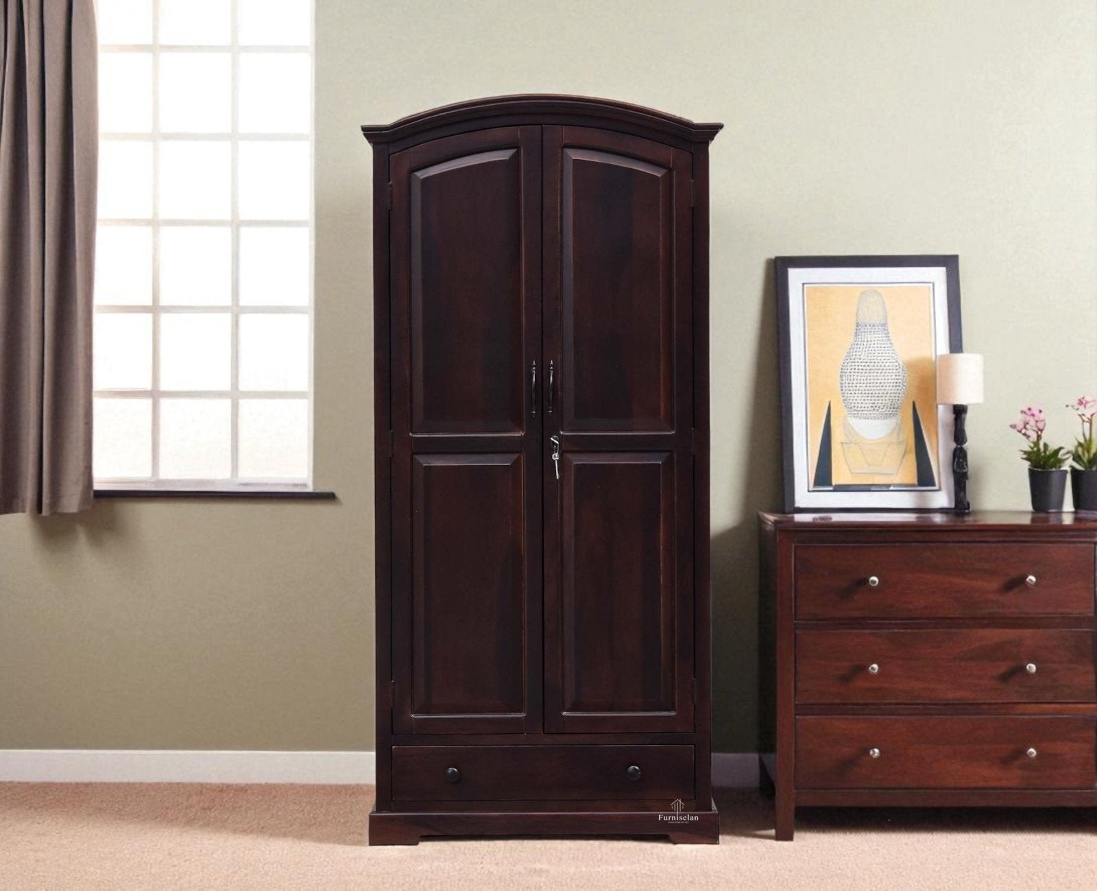 Ajmer Royal Arc Sheesham Wood Wardrobe - Wardrobes & Cabinets - Furniselan - Rosewood - Finish
