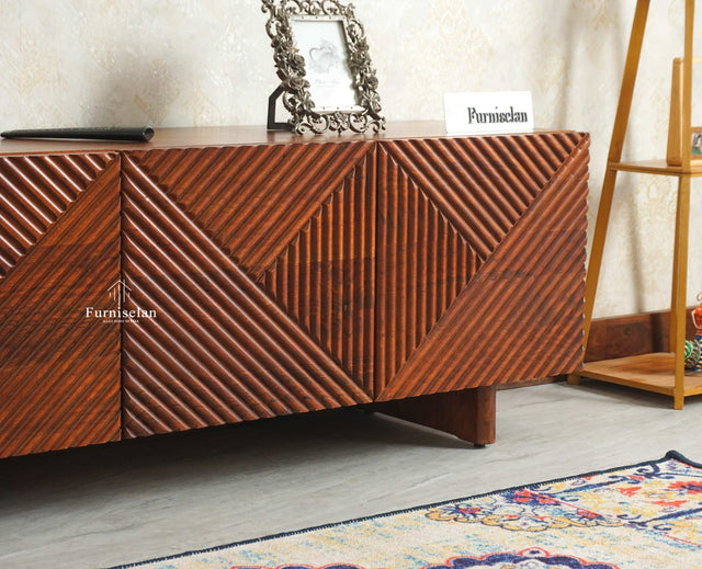 Albania Solid Wood Four Door Tv cabinet Furniselan Brown Finish
