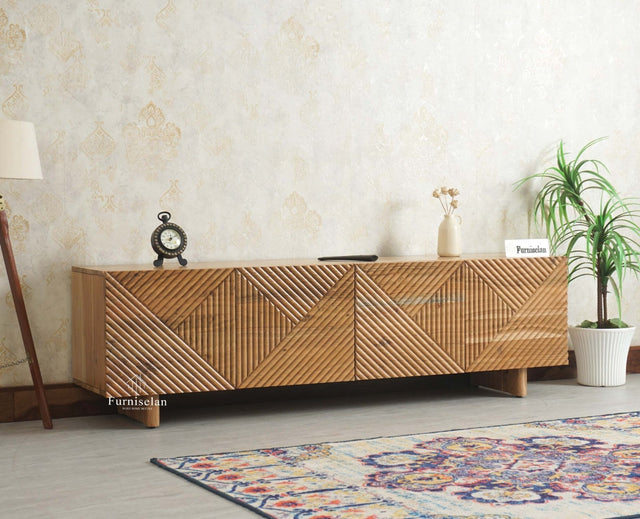 Albania Solid Wood Four Door Tv cabinet Furniselan Natural Finish