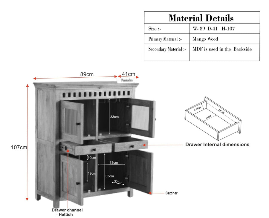 Alexandria Solid Wood Bar Cabinet Natural Finish