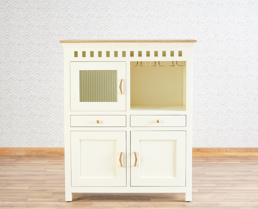 Alexandria Solid Wood Bar Cabinet Furniselan - Frosty White