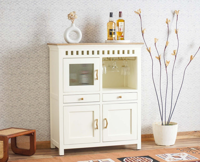 Alexandria Solid Wood Bar Cabinet Furniselan - Frosty White