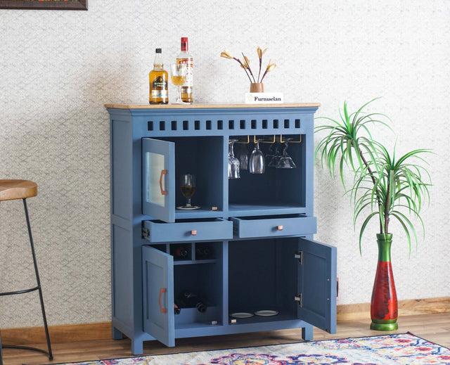 Alexandria Solid Wood Bar Cabinet Furniselan China-Blue