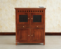 Alexandria Solid Wood Bar Cabinet Natural Finish Brown Finish
