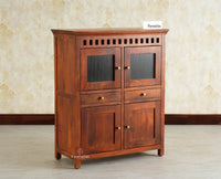Alexandria Solid Wood Bar Cabinet Natural Finish Brown Finish