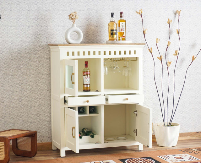 Alexandria Solid Wood Bar Cabinet Furniselan - Frosty White