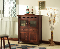 Alexandria Solid Wood Bar Cabinet Natural Finish Grey Finish
