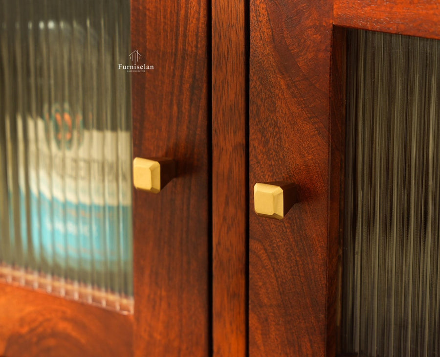 Alexandria Solid Wood Bar Cabinet Natural Finish Brown Finish