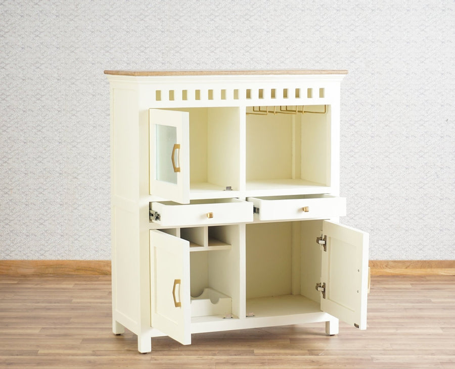 Alexandria Solid Wood Bar Cabinet Furniselan - Frosty White