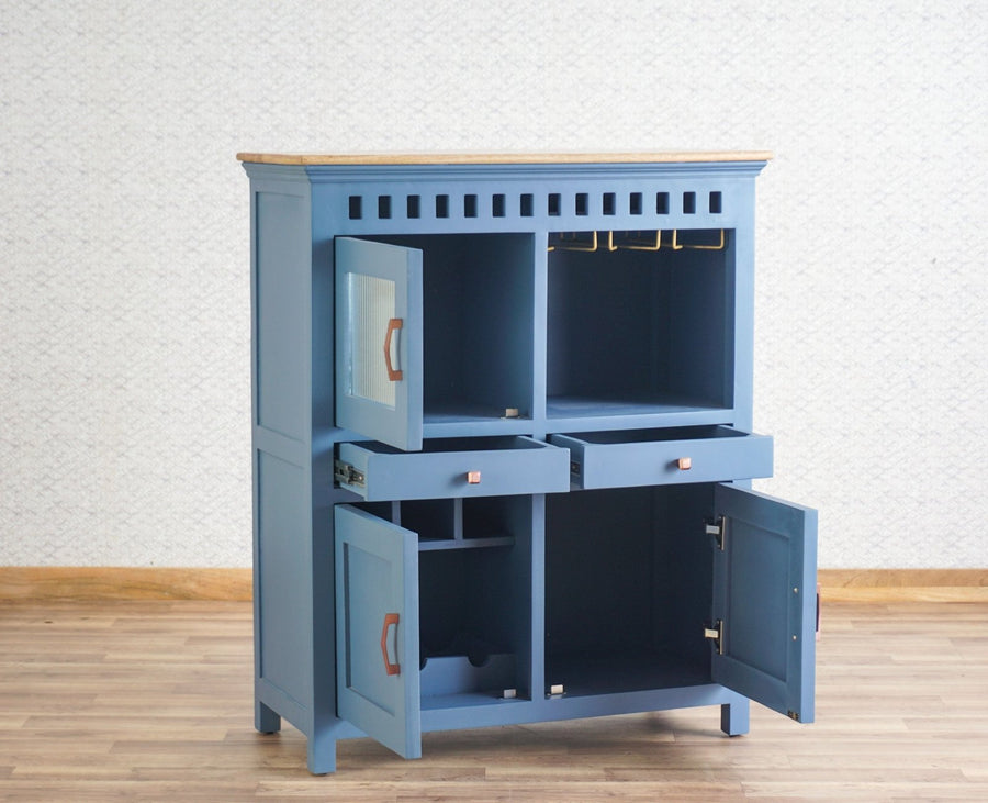 Alexandria Solid Wood Bar Cabinet Furniselan China-Blue