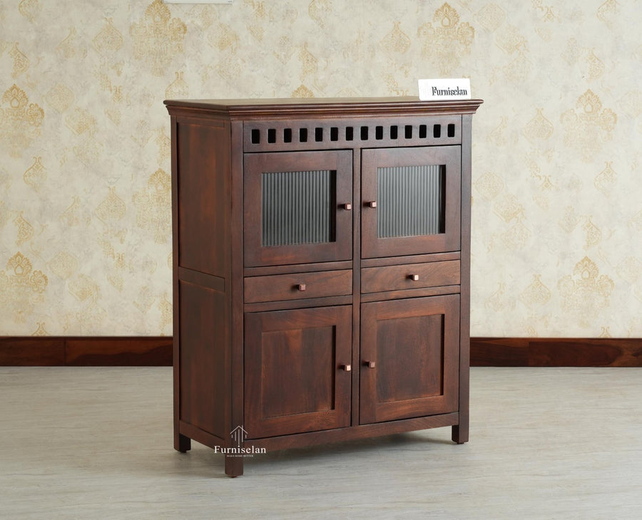 Alexandria Solid Wood Bar Cabinet Natural Finish Grey Finish