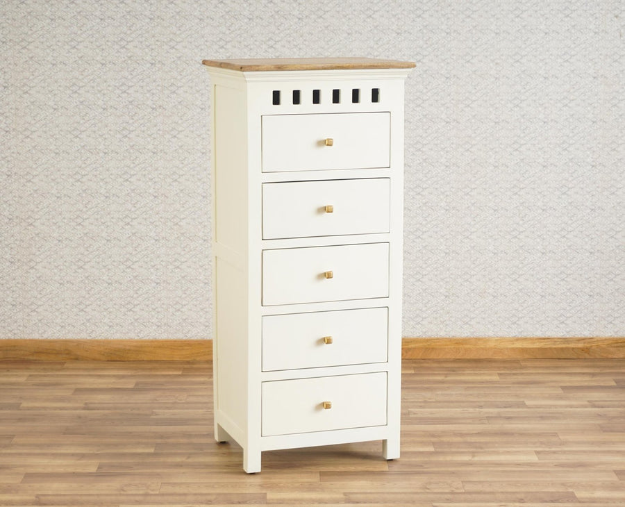 Alexandria Solid Wood Chest of Drawer- Five Drawer Furniselan - Frosty White