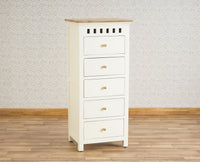 Alexandria Solid Wood Chest of Drawer- Five Drawer Furniselan Milky-White