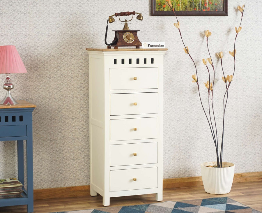 Alexandria Solid Wood Chest of Drawer- Five Drawer Furniselan - Frosty White