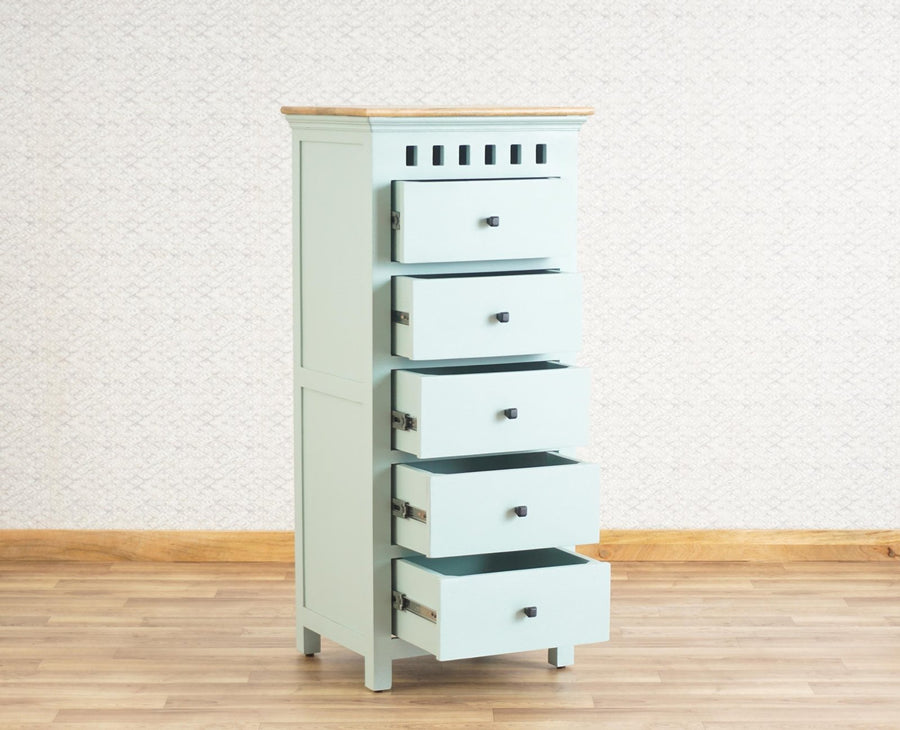 Alexandria Solid Wood Chest of Drawer- Five Drawer Furniselan Silt-Green