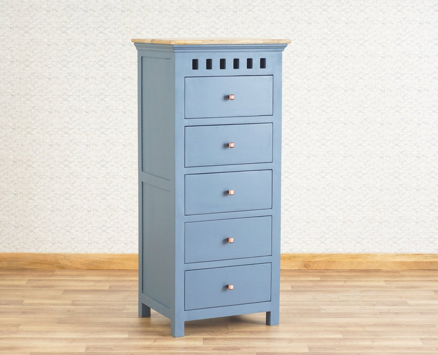 Alexandria Solid Wood Chest of Drawer- Five Drawer Furniselan China-Blue