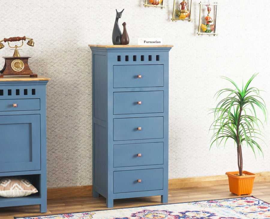 Alexandria Solid Wood Chest of Drawer- Five Drawer Furniselan China-Blue