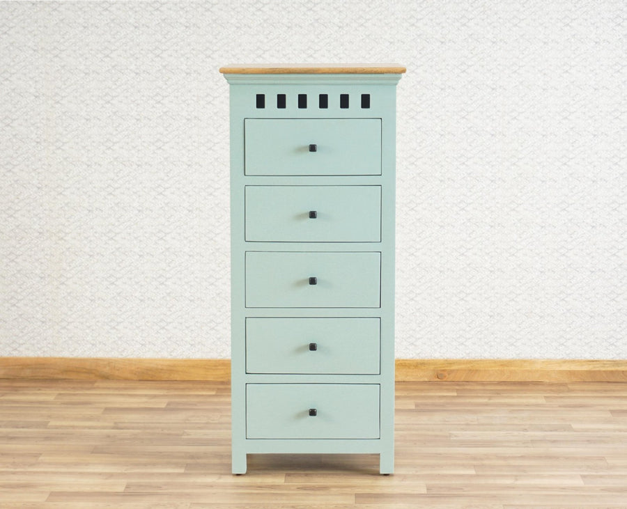 Alexandria Solid Wood Chest of Drawer- Five Drawer Furniselan Silt-Green