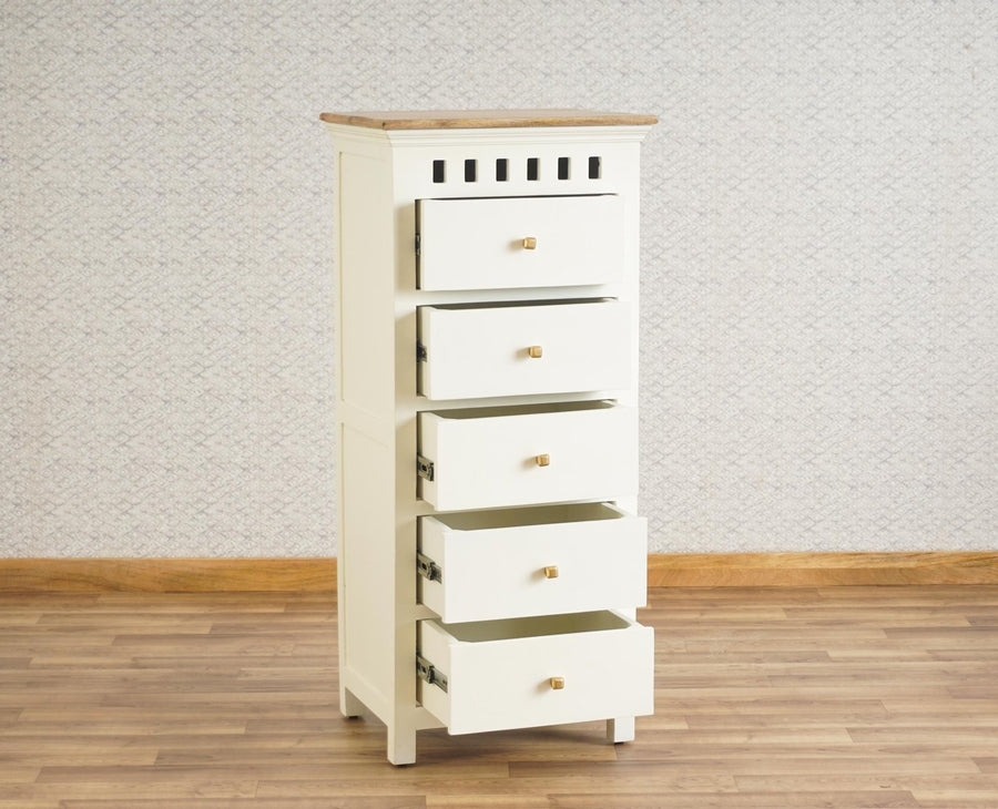 Alexandria Solid Wood Chest of Drawer- Five Drawer Furniselan - Frosty White