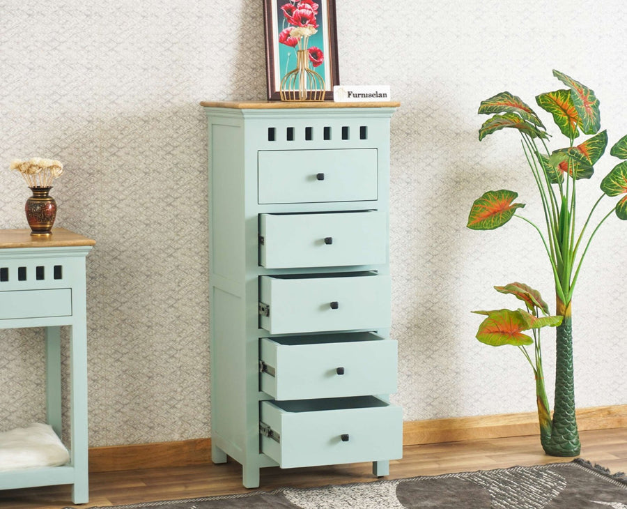 Alexandria Solid Wood Chest of Drawer- Five Drawer Furniselan Silt-Green
