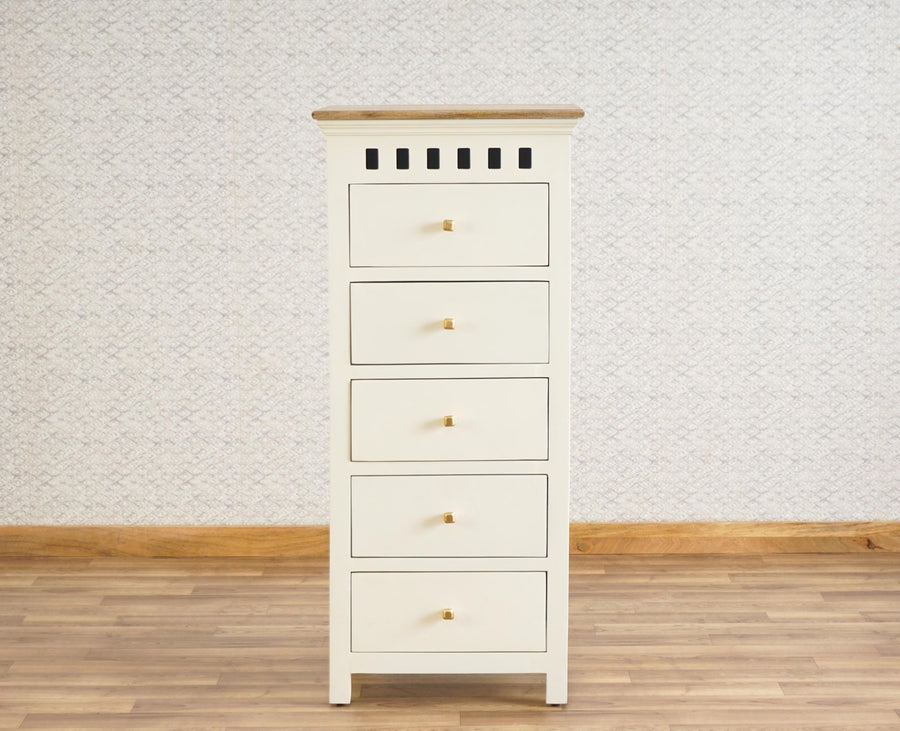 Alexandria Solid Wood Chest of Drawer- Five Drawer Furniselan - Frosty White