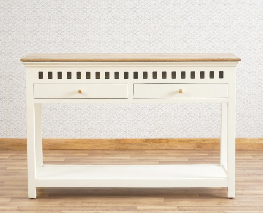 Alexandria Solid Wood Console Table-Two Drawer Furniselan - Frosty White