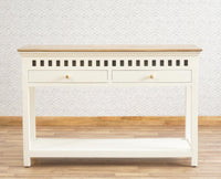 Alexandria Solid Wood Console Table-Two Drawer Furniselan Milky-White