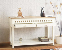 Alexandria Solid Wood Console Table-Two Drawer Furniselan Milky-White