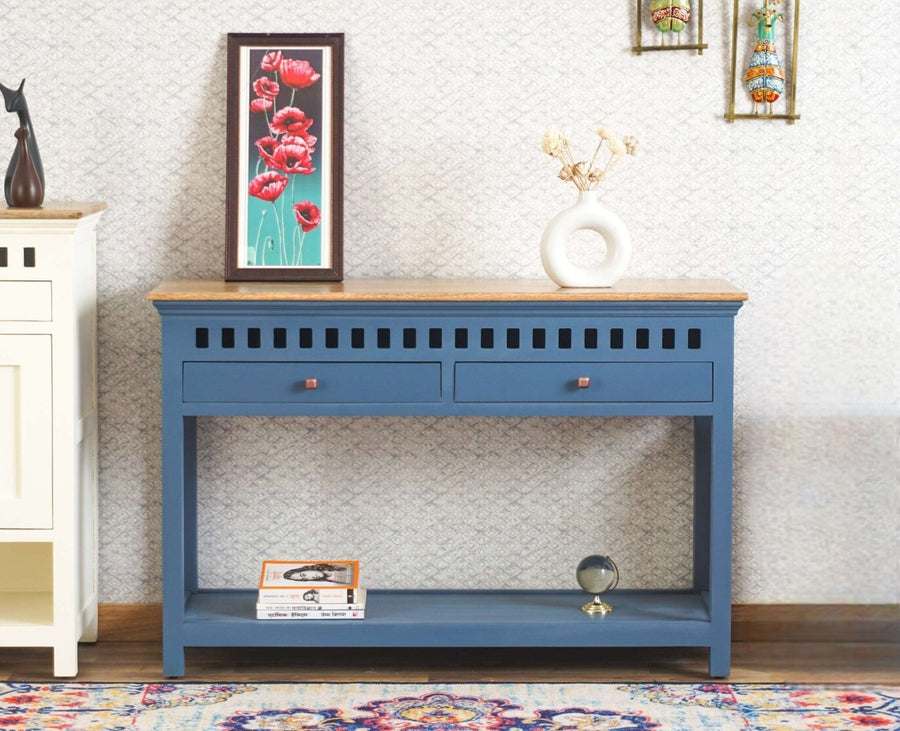 Alexandria Solid Wood Console Table-Two Drawer Furniselan China-Blue