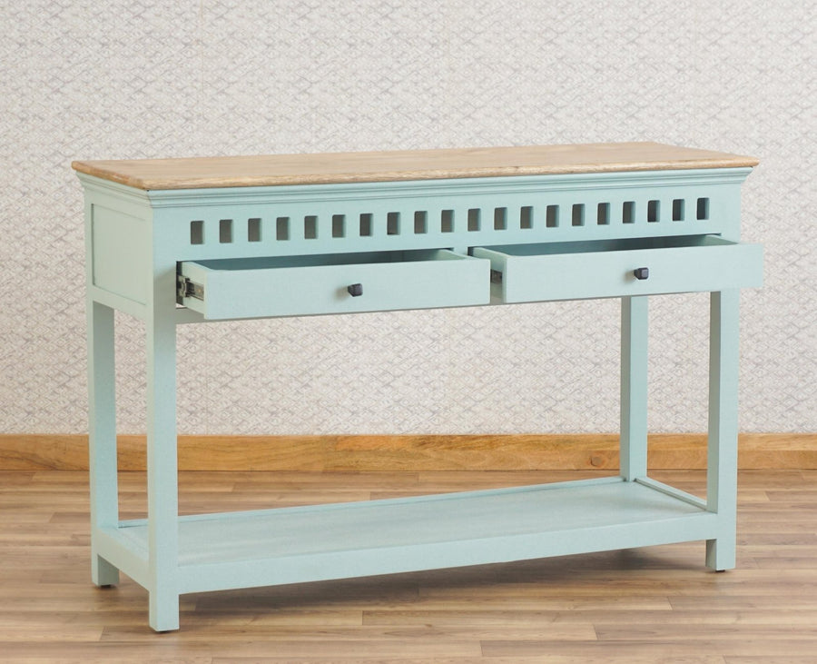 Alexandria Solid Wood Console Table-Two Drawer Furniselan Silt-Green