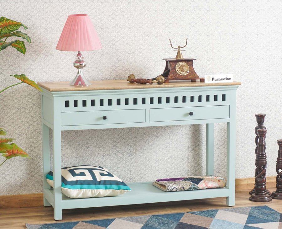 Alexandria Solid Wood Console Table-Two Drawer Furniselan Silt-Green