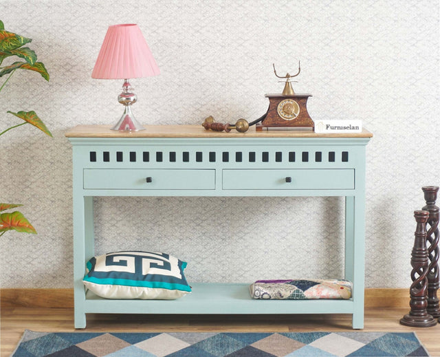 Alexandria Solid Wood Console Table-Two Drawer Furniselan Silt-Green
