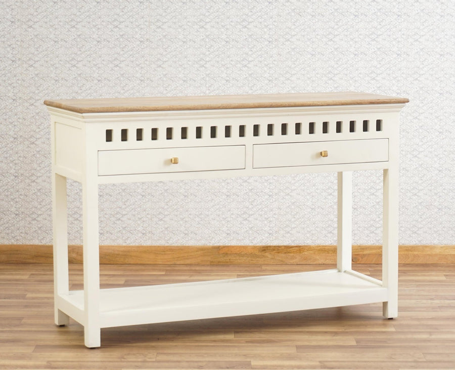 Alexandria Solid Wood Console Table-Two Drawer Furniselan - Frosty White