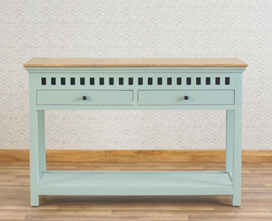 Alexandria Solid Wood Console Table-Two Drawer Furniselan Silt-Green