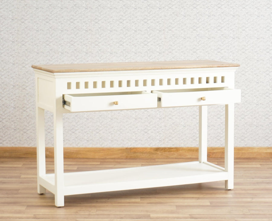 Alexandria Solid Wood Console Table-Two Drawer Furniselan - Frosty White