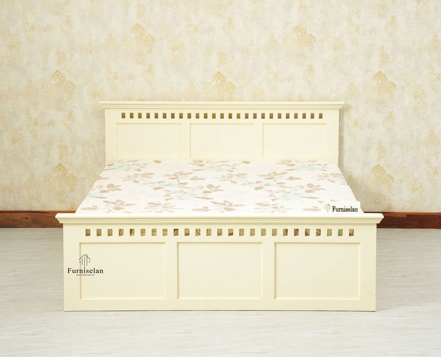 Alexandria Solid Wood King Size Bed with Hydraulic Storage Box Furniselan foresty white